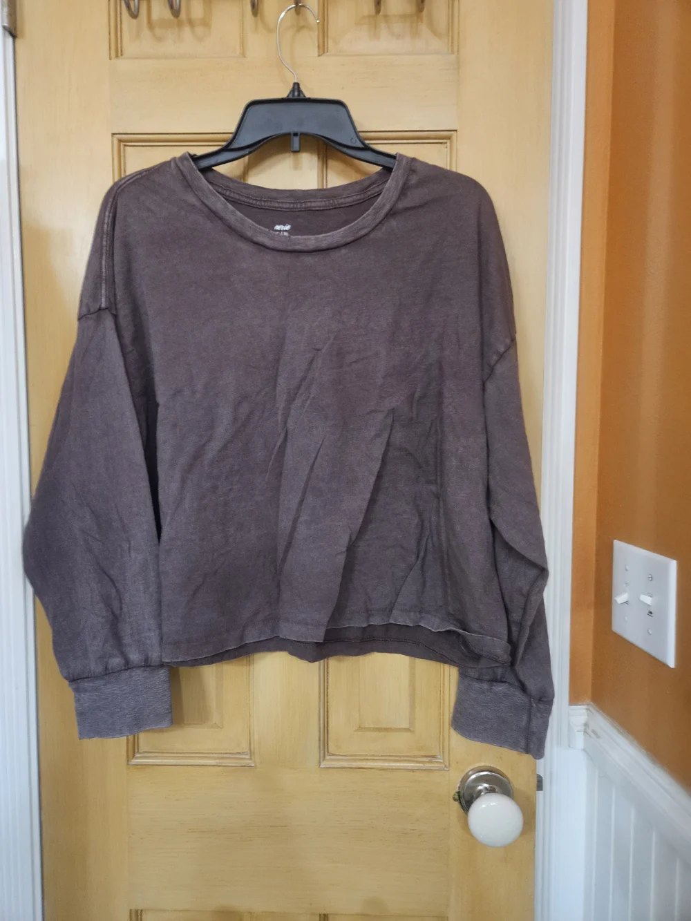 aerie Washed Brown Cropped Crewneck Tee